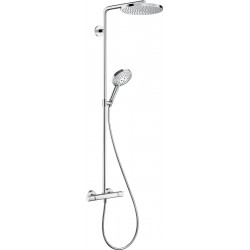 Shower tap with showerpipe and overhead shower Wall-mounted material: Brass thermostatic 240 PowderRain, color: Chrome surface: Glossy
