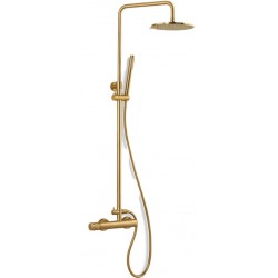 Shower tap with showerpipe and overhead shower Wall-mounted material: Brass mixer brushed bronze, color: Bronze surface: Brushed