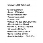 Hair dryer material: ABS, color: Black Hairdryers Hair dryer material: ABS, color: Black Hairdryers