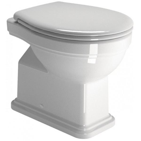 Floor standing toilet & toilet seat soft closing, style: Wrapover horizontal outlet p Simple with rim 73x37 surface: Glossy, color: White Floor standing Floor standing toilet & toilet seat soft closing, style: Wrapover horizontal outlet p Simple with rim 73x37 surface: Glossy, color: White Floor standing