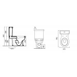 Floor standing close-coupled toilet & flushing cistern & toilet seat soft closing, style: Sandwich Simple vertical outlet / horizontal outlet p with rim 70,5x37 surface: Glossy, color: White Floor standing close-coupled toilet & flushing cistern & toilet seat soft closing, style: Sandwich Simple vertical outlet / horizontal outlet p with rim 70,5x37 surface: Glossy, color: White Floor standing close-coupled