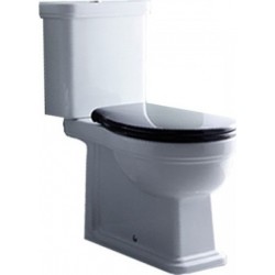 Floor standing close-coupled toilet & flushing cistern & toilet seat soft closing, style: Sandwich Simple vertical outlet / horizontal outlet p with rim 70,5x37 surface: Glossy, color: White Floor standing close-coupled