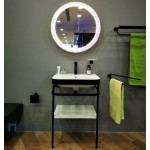 Έπιπλο μπάνιου κομπλέ με νιπτήρα, 60x48,5x65,8 από μέταλλο επιδαπέδιου τύπου & καθρέφτη Φ70, χρώμα: Μαύρο Έπιπλα μπάνιου κομπλέ