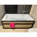 Μπανιέρα υδρομασάζ ορθογώνια 180x80 από ενισχυμένο ακρυλικό επιφάνεια: Ματ με μπροστινό & πλαϊνό πάνελ από ξύλο δρυς, χρώμα: Λευκό Ορθογώνιες