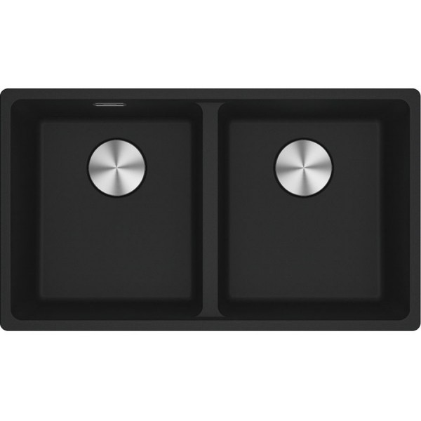 Νεροχύτης γρανιτένιος 75x44 χωρίς πάγκο ένθετος 2 γούρνες, χρώμα: Μαύρο Γρανιτένιοι