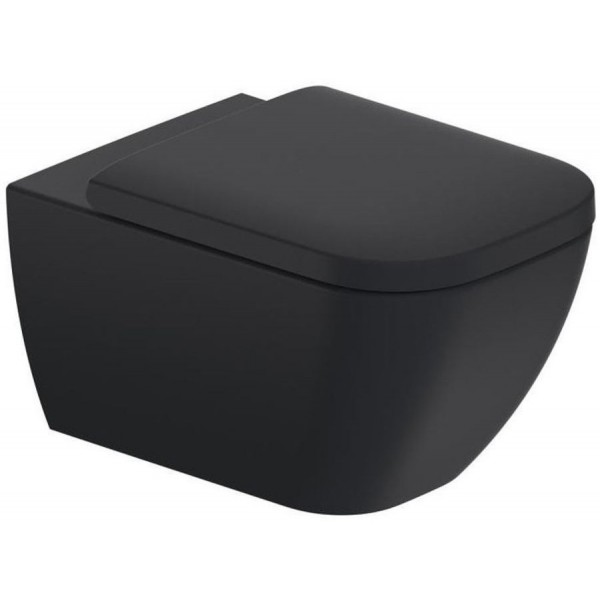 Wall-mounted toilet & toilet seat soft closing, style: Wrapover hidden fixation Rimless antracite 54x36,5 surface: Matt, color: Black Wall-mounted Wall-mounted toilet & toilet seat soft closing, style: Wrapover hidden fixation Rimless antracite 54x36,5 surface: Matt, color: Black Wall-mounted
