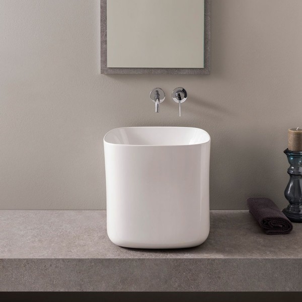 Washbasin Free standing 42x42x40 material: Porcelain Without hole Without overflow, color: White surface: Glossy Free standing Washbasin Free standing 42x42x40 material: Porcelain Without hole Without overflow, color: White surface: Glossy Free standing