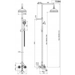 Bathtub tap with showerpipe and overhead shower Wall-mounted dual-level mixer material: Brass, color: Chrome surface: Glossy Wall-mounted exposed with showerpipe and overhead shower Bathtub tap with showerpipe and overhead shower Wall-mounted dual-level mixer material: Brass, color: Chrome surface: Glossy Wall-mounted exposed with showerpipe and overhead shower