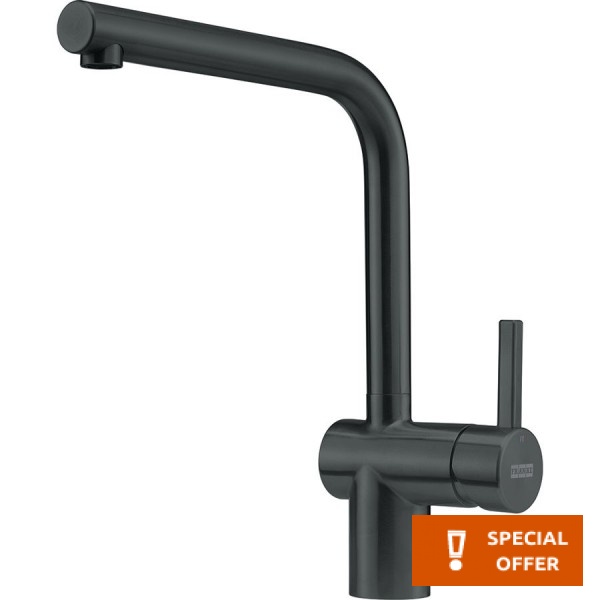 Μπαταρία κουζίνας επικαθήμενη από ορείχαλκο L-Spout industrial black, χρώμα: Μαύρο επιφάνεια: Ματ Επικαθήμενες