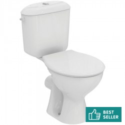 Floor standing close-coupled toilet & flushing cistern & toilet seat, style: Sandwich horizontal outlet p Simple Slim with rim 65,5x35 surface: Glossy, color: White Floor standing close-coupled