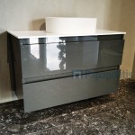 Βάση επίπλου χωρίς νιπτήρα 100x45x60 από λάκα & πάγκος solid επίτοιχου τύπου, χρώμα: Γκρι Βάσεις επίπλου χωρίς νιπτήρα