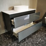 Βάση επίπλου χωρίς νιπτήρα 100x45x60 από λάκα & πάγκος solid επίτοιχου τύπου, χρώμα: Γκρι Βάσεις επίπλου χωρίς νιπτήρα