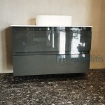 Βάση επίπλου χωρίς νιπτήρα 100x45x60 από λάκα & πάγκος solid επίτοιχου τύπου, χρώμα: Γκρι Βάσεις επίπλου χωρίς νιπτήρα