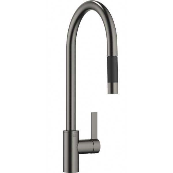 Kitchen tap Deck-mounted material: Brass With Pull-Out Spray 1 jet Dark Platinum matt, color: Grey surface: Brushed Deck-mounted