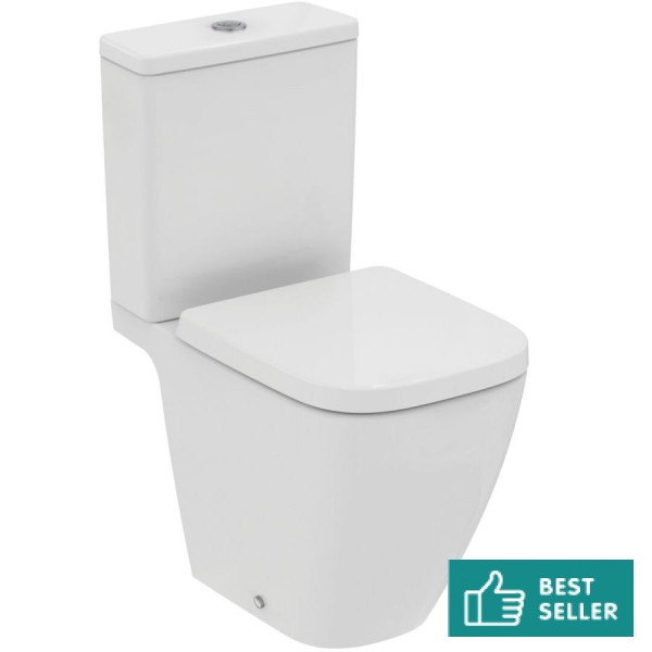 Floor standing close-coupled toilet & flushing cistern & toilet seat soft closing, style: Wrapover horizontal outlet p Rimless Simple 60,5x36 surface: Glossy, color: White Floor standing close-coupled toilet & flushing cistern & toilet seat soft closing, style: Wrapover horizontal outlet p Rimless Simple 60,5x36 surface: Glossy, color: White