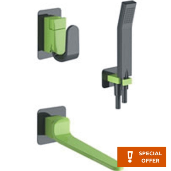 Μπαταρία μπανιέρας εντοιχιζόμενη εξωτερικό μέρος 2 εξόδων από ορείχαλκο χωρίς σπιράλ, χρώμα: Πράσινο/Μαύρο επιφάνεια: Ματ Εντοιχιζόμενες εξωτερικό μέρος