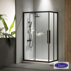 Καμπίνα ντουζιέρας ορθογώνια 100x90x190 6mm συρόμενη κρύσταλλο διαφανές Clear CleanGlass επιφάνεια: Ματ, χρώμα: Μαύρο Ορθογώνιες