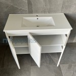Bathroom furniture set with washbasin 105x60x46 material: Wood composite wall mounted, color: White wood Bathroom furniture sets