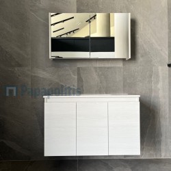 Bathroom furniture set with washbasin 105x60x46 material: Wood composite wall mounted, color: White wood