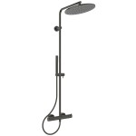 Shower tap with showerpipe and overhead shower Wall-mounted material: Brass thermostatic magnetic grey, color: Grey surface: Brushed Wall-mounted exposed with showerpipe and overhead shower Shower tap with showerpipe and overhead shower Wall-mounted material: Brass thermostatic magnetic grey, color: Grey surface: Brushed Wall-mounted exposed with showerpipe and overhead shower