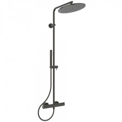 Shower tap with showerpipe and overhead shower Wall-mounted material: Brass thermostatic magnetic grey, color: Grey surface: Satin Wall-mounted exposed with showerpipe and overhead shower