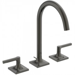 Wash basin tap Deck-mounted dual-level L size material: Brass With pop-up waste set, color: Grey surface: Brushed
