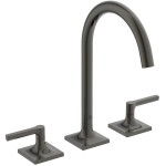 Wash basin tap Deck-mounted dual-level L size material: Brass Without waste, color: Grey surface: Satin Deck-mounted