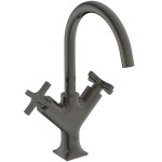 Wash basin tap Deck-mounted dual-level L size material: Brass Without waste, color: Grey surface: Brushed Deck-mounted