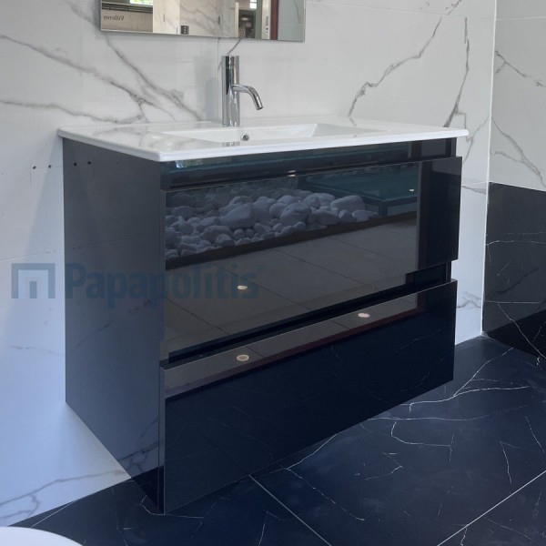 Furniture base with washbasin 80x47x62 material: Lacquer 1 basin wall mounted, color: Black Cabinets with wash basin Furniture base with washbasin 80x47x62 material: Lacquer 1 basin wall mounted, color: Black Cabinets with wash basin
