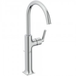 Wash basin tap Deck-mounted for free-standing washbasin material: Brass mixer With pop-up waste set, color: Chrome surface: Glossy Deck-mounted