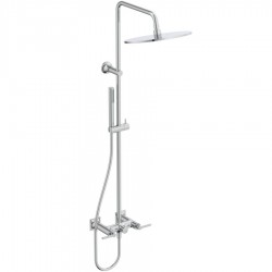 Shower tap with showerpipe and overhead shower Wall-mounted material: Brass mixer, color: Chrome surface: Glossy Wall-mounted exposed with showerpipe and overhead shower