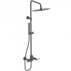 Shower tap with showerpipe and overhead shower Wall-mounted material: Brass mixer, color: Grey surface: Brushed