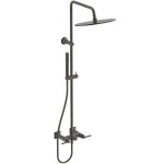 Shower tap with showerpipe and overhead shower Wall-mounted material: Brass mixer, color: Grey surface: Brushed Wall-mounted exposed with showerpipe and overhead shower