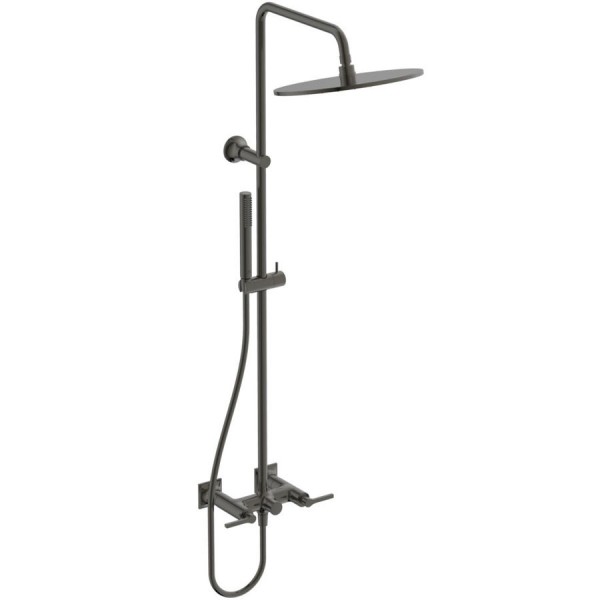 Shower tap with showerpipe and overhead shower Wall-mounted material: Brass mixer, color: Grey surface: Brushed Wall-mounted exposed with showerpipe and overhead shower