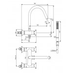 Bathtub tap Wall-mounted exposed material: Brass with hand shower, hose and holder dual-level mixer, color: Grey surface: Satin Wall-mouned exposed Bathtub tap Wall-mounted exposed material: Brass with hand shower, hose and holder dual-level mixer, color: Grey surface: Satin Wall-mouned exposed