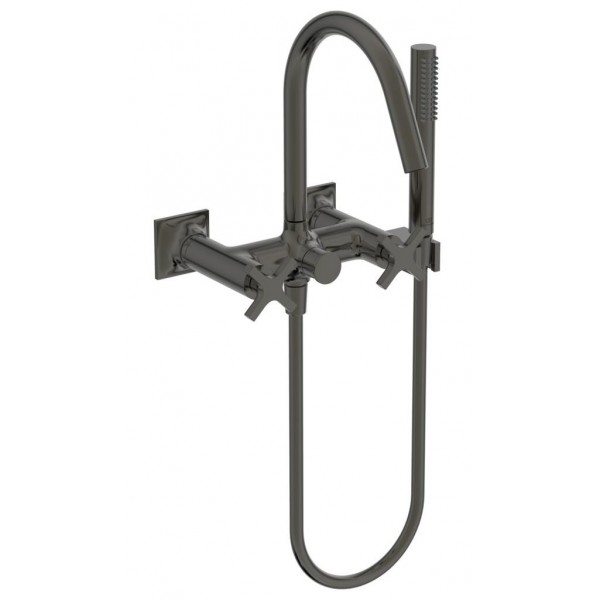 Bathtub tap Wall-mounted exposed material: Brass with hand shower, hose and holder dual-level mixer, color: Grey surface: Satin Wall-mouned exposed Bathtub tap Wall-mounted exposed material: Brass with hand shower, hose and holder dual-level mixer, color: Grey surface: Satin Wall-mouned exposed