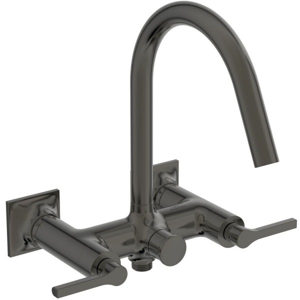Bathtub tap Wall-mounted exposed material: Brass without hand shower, hose and holder dual-level mixer, color: Grey surface: Brushed