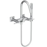 Bathtub tap Wall-mounted exposed material: Brass with hand shower, hose and holder dual-level mixer, color: Chrome surface: Glossy Wall-mouned exposed
