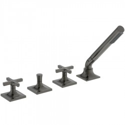 Bathtub tap Deck-mounted complete material: Brass, color: Grey surface: Brushed