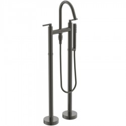 Bathtub tap Floor-standing complete material: Brass, color: Grey surface: Brushed Floor standing