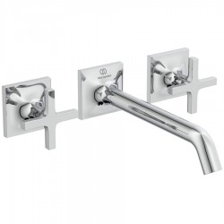 Wash basin tap Wall-mounted - external part 3 holes dual-level Without waste, color: Chrome material: Brass surface: Glossy Wall-mounted - external part