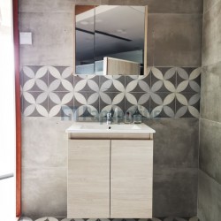 Έπιπλο μπάνιου κομπλέ με νιπτήρα, 60x47x62 από ξύλο συνθετικό επίτοιχου τύπου, χρώμα: Ξύλο Δρυς Έπιπλα μπάνιου κομπλέ