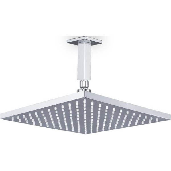 Κεφαλή ντους οροφής 20x20 από ABS 1 ροής & βραχίονα Square 10cm, χρώμα: Χρωμέ επιφάνεια: Γυαλιστερή Κεφαλές ντους