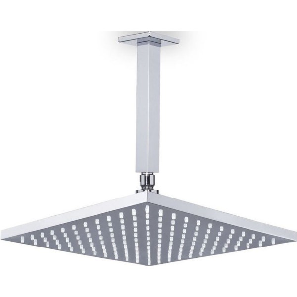 Κεφαλή ντους οροφής 20x20 από ABS 1 ροής & βραχίονα Square  20cm, χρώμα: Χρωμέ επιφάνεια: Γυαλιστερή Κεφαλές ντους