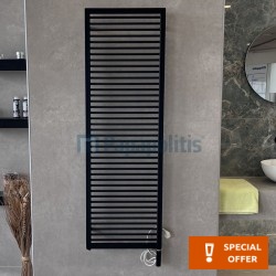 Πετσετοθήκη θερμαινόμενη 48x148 από σίδερο ηλεκτρικό & kit, χρώμα: Μαύρο επιφάνεια: Γυαλιστερή Πετσετοθήκες θερμαινόμενες