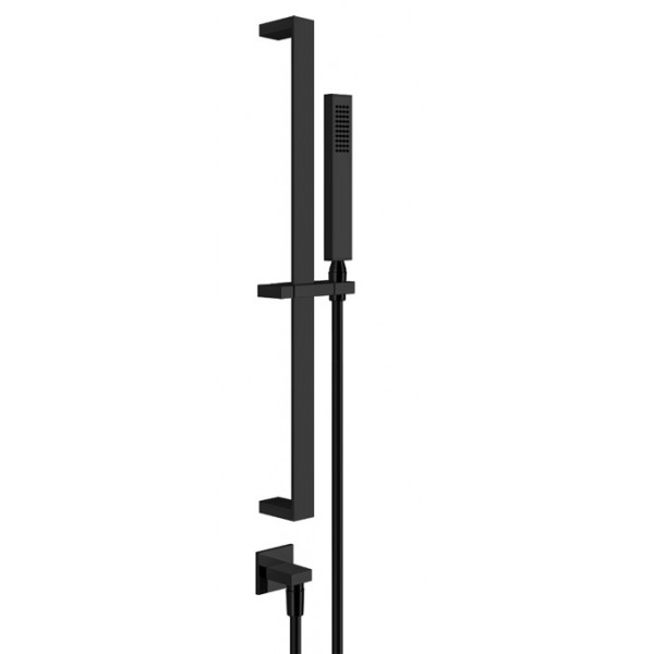 Shower slider rail 60cm material: Brass with hand shower, hose & outlet elbow, color: Black surface: Matt Shower slider rails