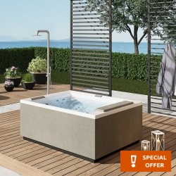 Mini πισίνα 185x160 επιφάνεια: Γυαλιστερή με γκρι πάνελ, φωτισμό LED UV/λευκό & προσκέφαλο ανοιχτό γκρι, χρώμα: Λευκό