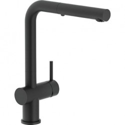 Kitchen tap Deck-mounted material: Brass with shower Matte Black, L-Spout, color: Black surface: Matt Deck-mounted