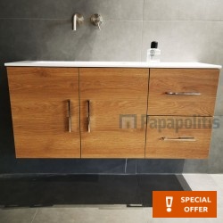 Βάση επίπλου με νιπτήρα 108x50x35 από ξύλο συνθετικό επίτοιχου τύπου με 1 νιπτήρα με νιπτήρα solid surface  Pembroke S129, χρώμα: Ξύλο Δρυς Βάσεις επίπλου με νιπτήρα