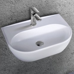 Νιπτήρας επίτοιχος 45x32x14 με 1 γούρνα με οπή στη μέση χωρίς κολώνα / χωρίς υπερχείλιση από πορσελάνη, χρώμα: Λευκό επιφάνεια: Γυαλιστερή Επίτοιχοι